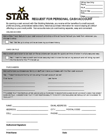 Personal Cash Account Form